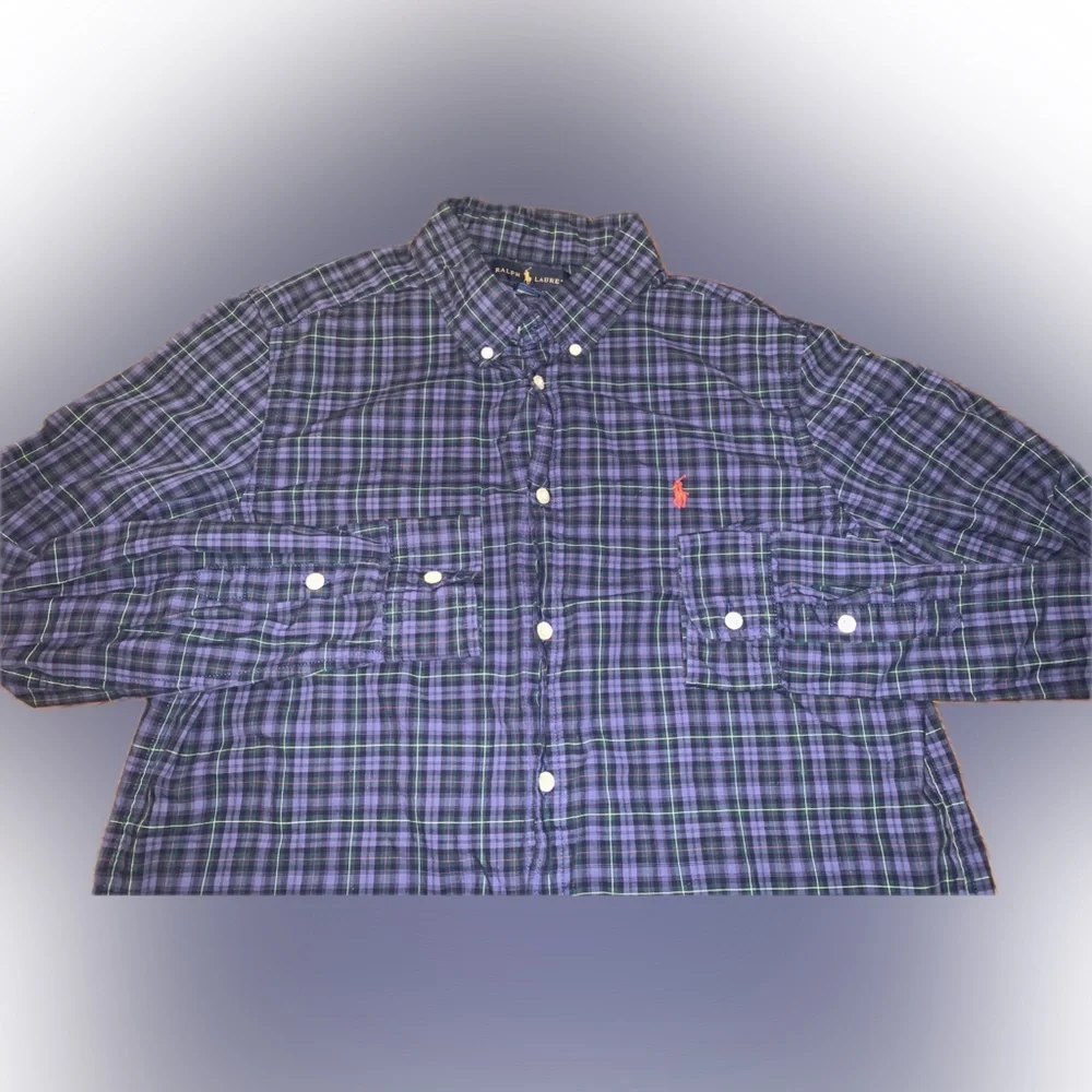 Ralph Lauren Blue Label Youth Plaid Checked Button Collar Shirt Pony XL 18-20